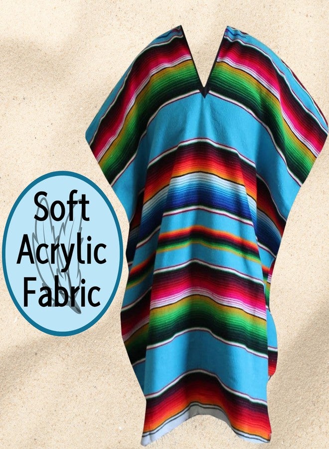 Del Mex Mexican Serape Poncho Adult Costume (Turquoise) - Image 4
